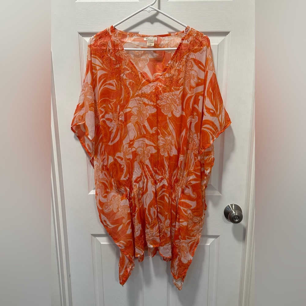 Collectioneighteen Orange & White intricate Floral Women's Top/Swimsuit Coverup
